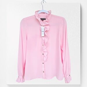 J. Crew Chiffon Drapey Cottage Shirt Ruffle Collar & Cuffs Long Sleeve New